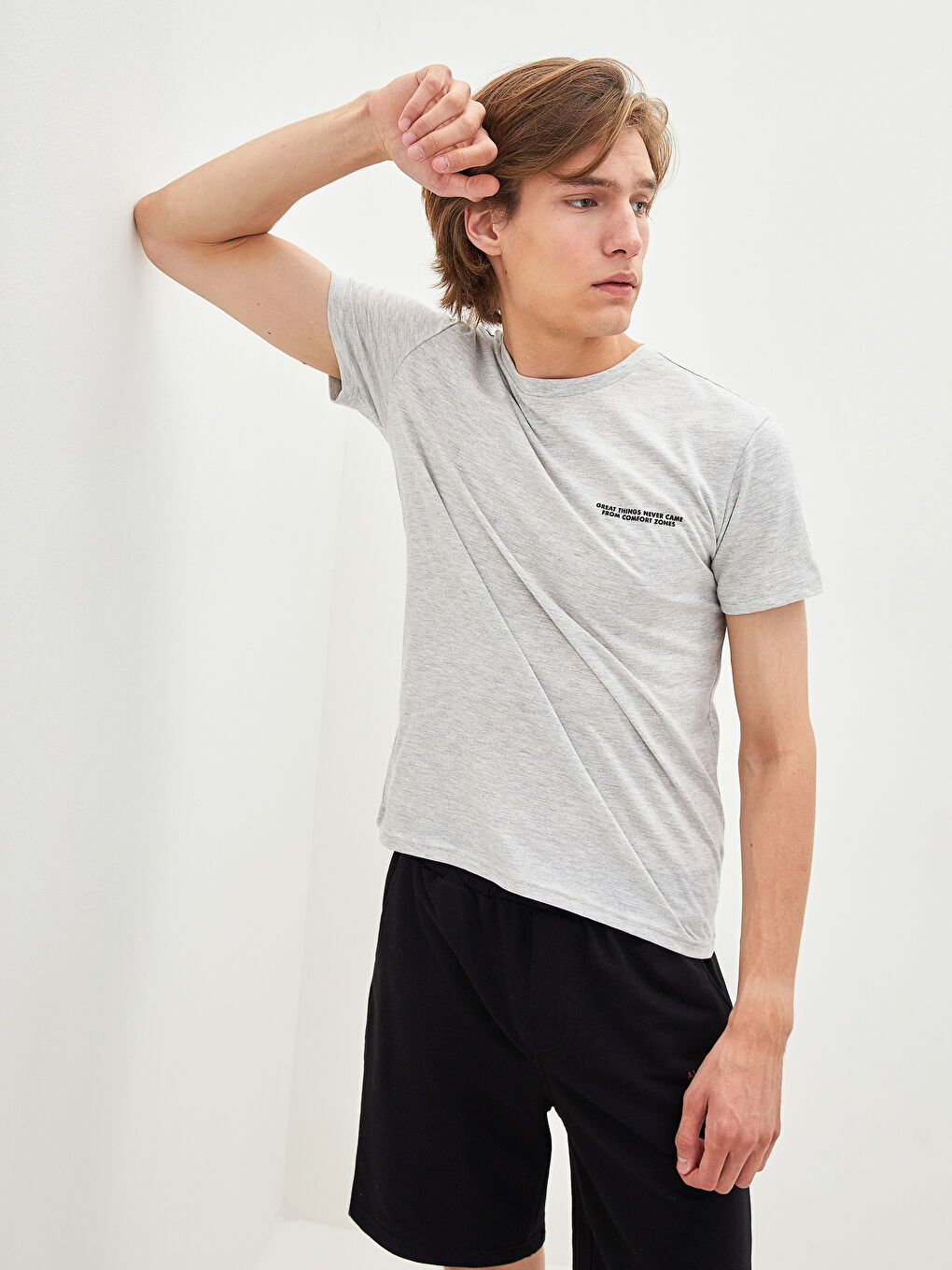 Crew Neck Short Sleeve Printed Combed Cotton Men's T-shirt -W1H009Z8-LAL