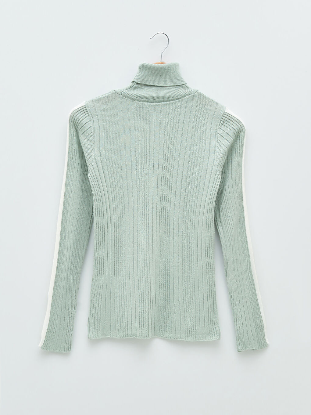 Yeşil Balıkçı Yaka Şerit Detaylı Uzun Kollu Kadın Triko Kazak-7