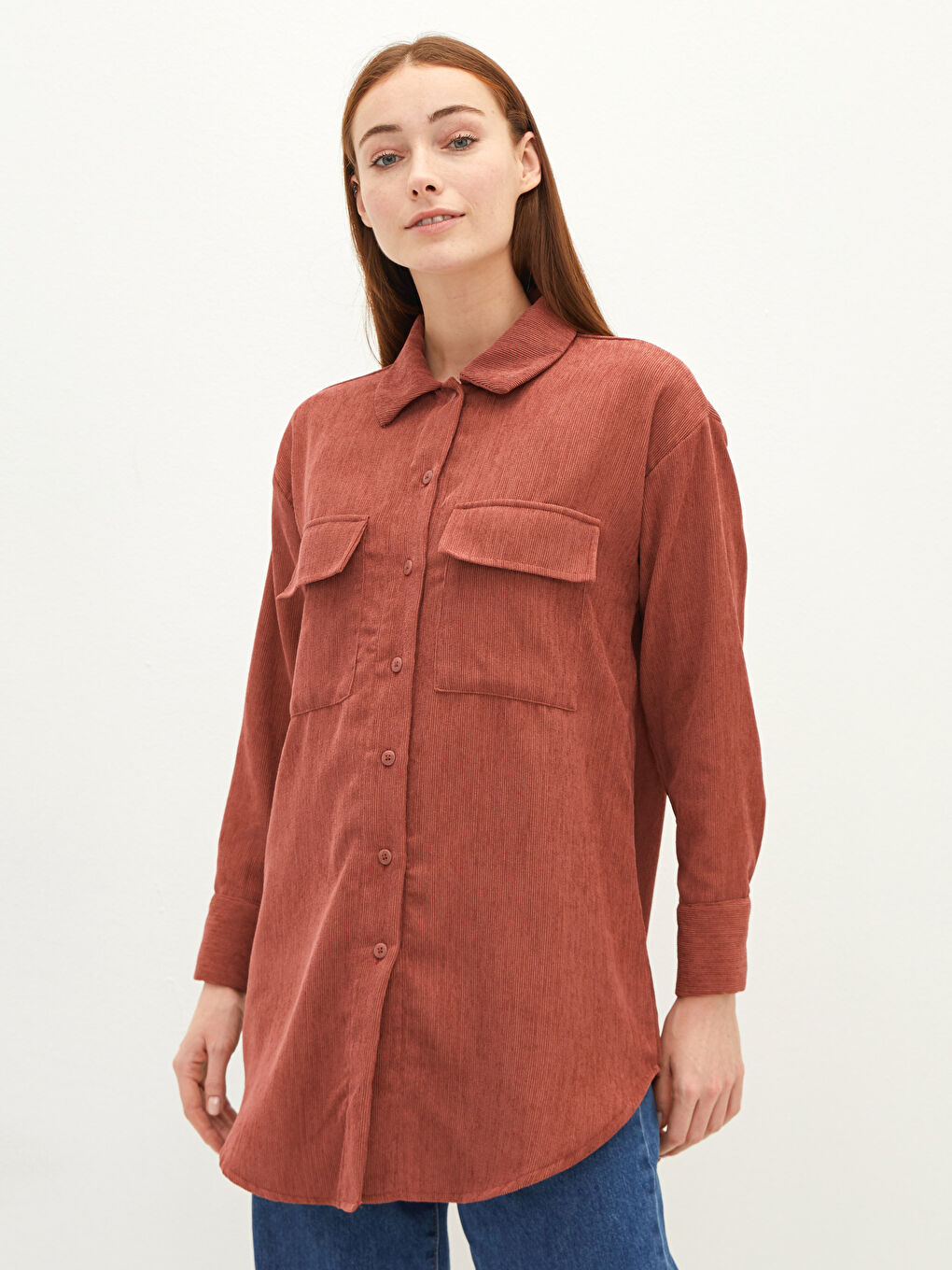 LCW Modest Schlichte Langarm Oversize Samt Damen Hemd-Tunika -W1H036Z8-RYH