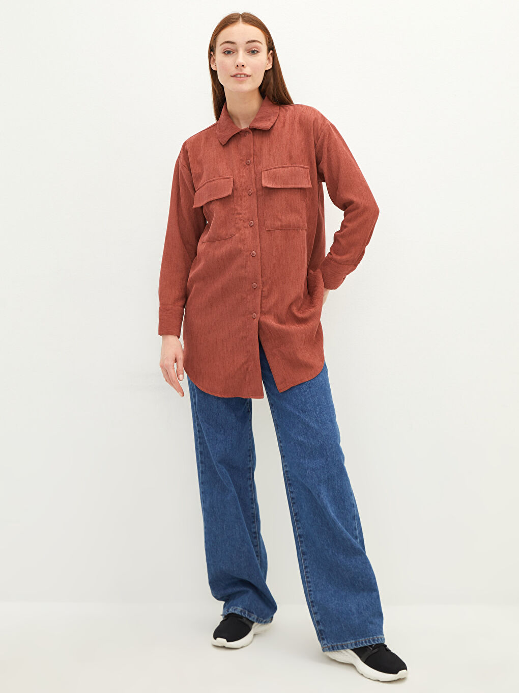 LCW Modest Schlichte Langarm Oversize Samt Damen Hemd-Tunika -W1H036Z8-RYH