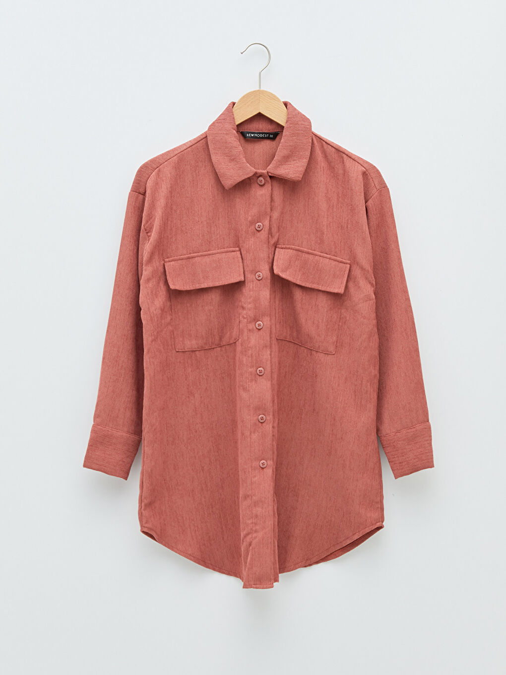 LCW Modest Schlichte Langarm Oversize Samt Damen Hemd-Tunika -W1H036Z8-RYH