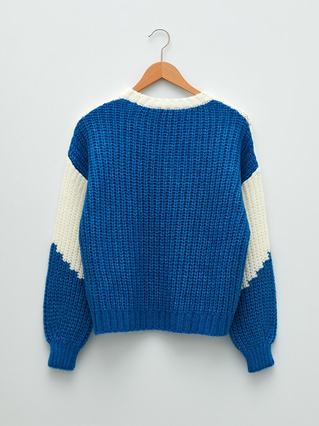 Bej Bisiklet Yaka Renk Bloklu Uzun Kollu Kadın Triko Kazak-5