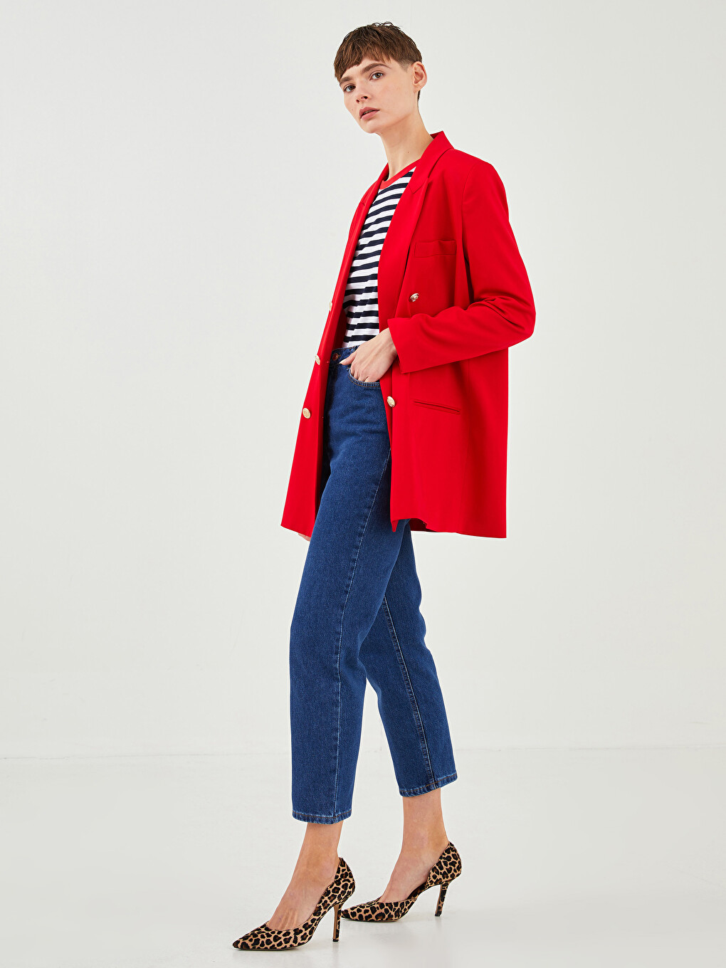 İndigo Yüksek Bel Mom Fit Kadın Jean Pantolon-4