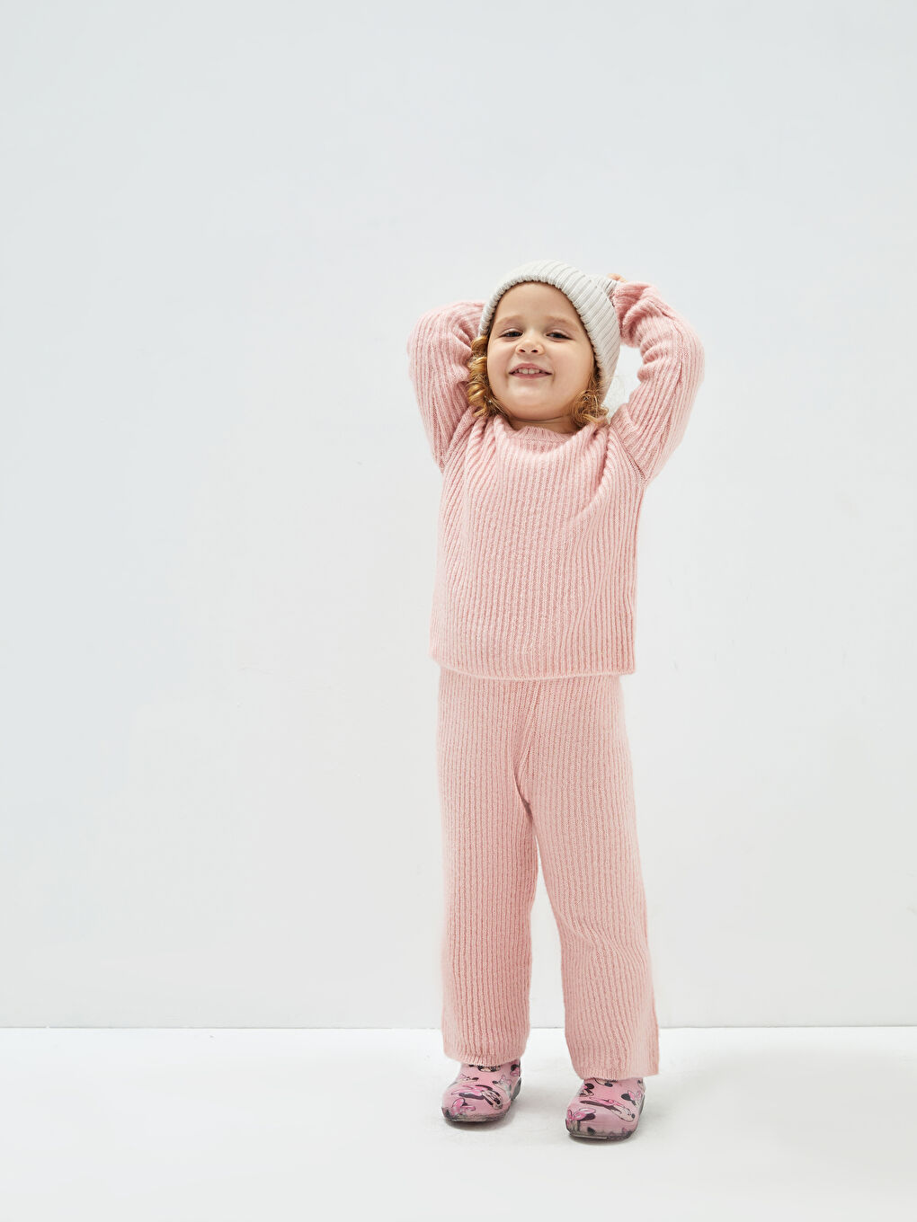 Crew Neck Long Sleeve Basic Baby Girl Knitwear Sweater and Trousers 2-Pack Set-1