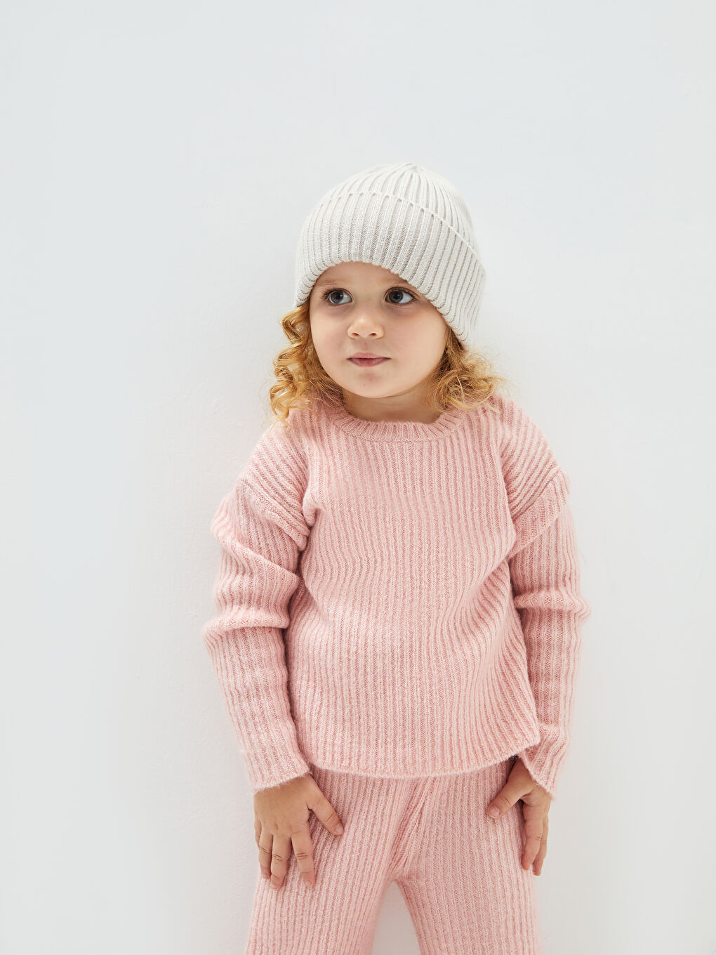 Crew Neck Long Sleeve Basic Baby Girl Knitwear Sweater and Trousers 2-Pack Set-2