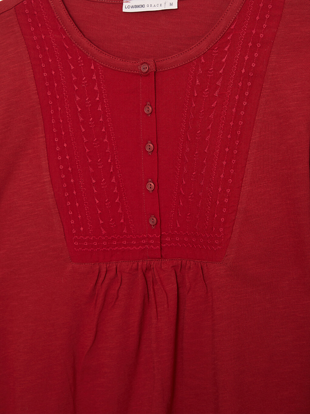 Crew Neck Embroidered Long Sleeve Cotton Women's Blouse-7