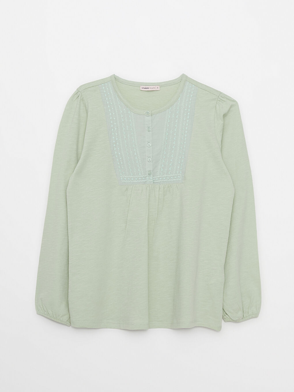 بلوزة قطن كم طويل مطرزة برقبة دائرية للسيدات-5