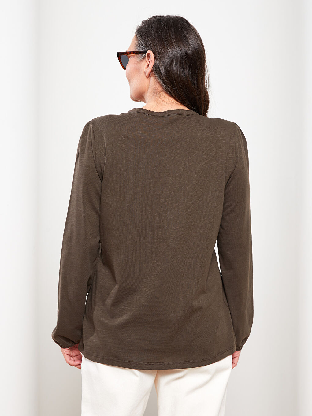 Crew Neck Embroidered Long Sleeve Cotton Women's Blouse-4