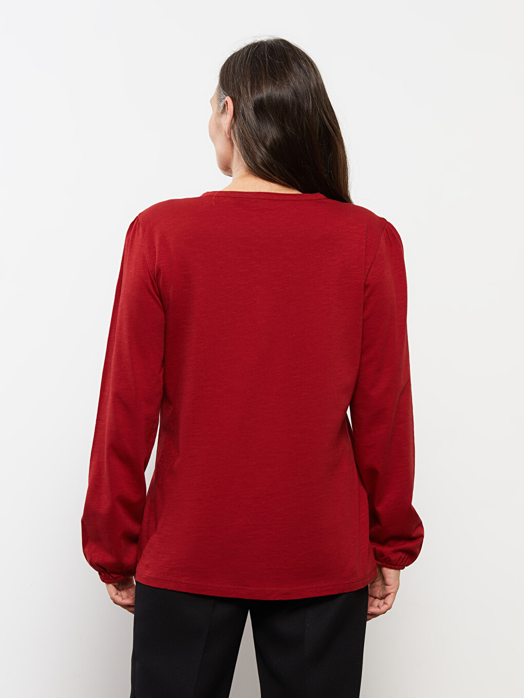 Crew Neck Embroidered Long Sleeve Cotton Women's Blouse-4