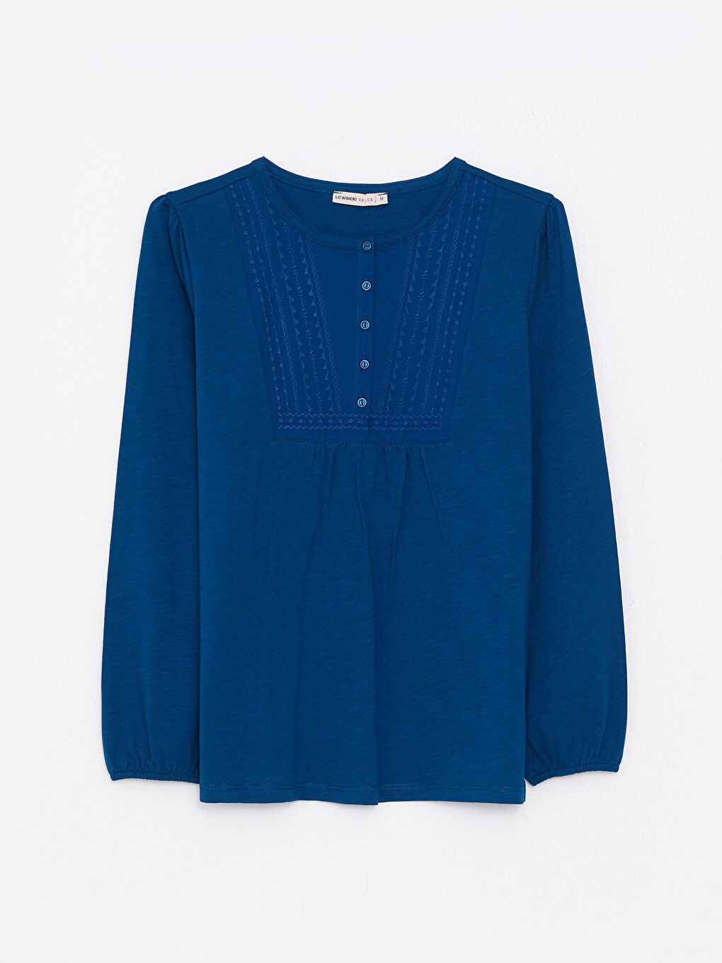 بلوزة قطن كم طويل مطرزة برقبة دائرية للسيدات-5