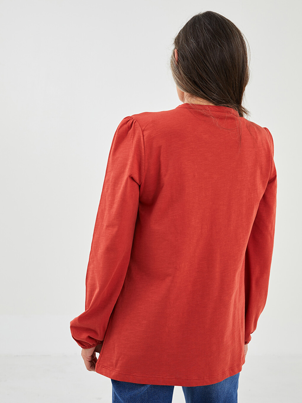 Crew Neck Embroidered Long Sleeve Cotton Women's Blouse-4