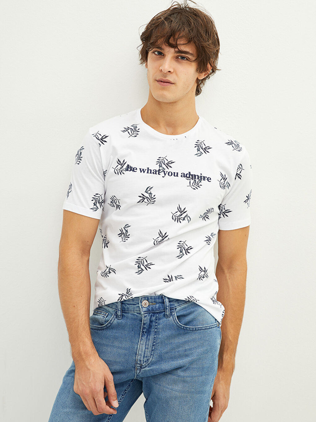 XSIDE Crew Neck Short Sleeve Printed Combed Cotton Men's T-shirt -W1H057Z8-Q6K