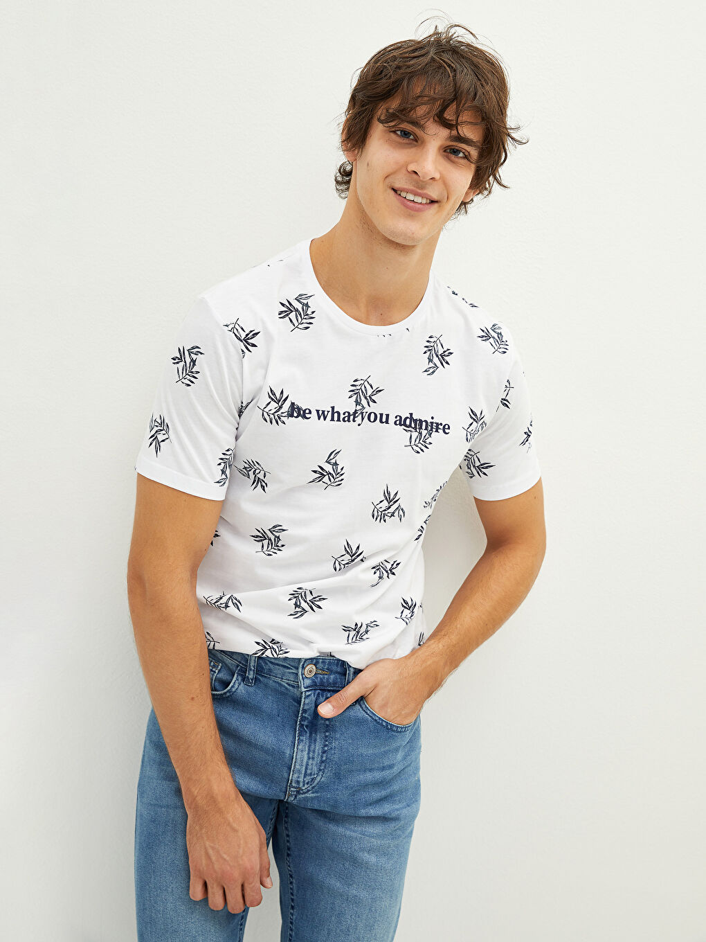 XSIDE Crew Neck Short Sleeve Printed Combed Cotton Men's T-shirt -W1H057Z8-Q6K