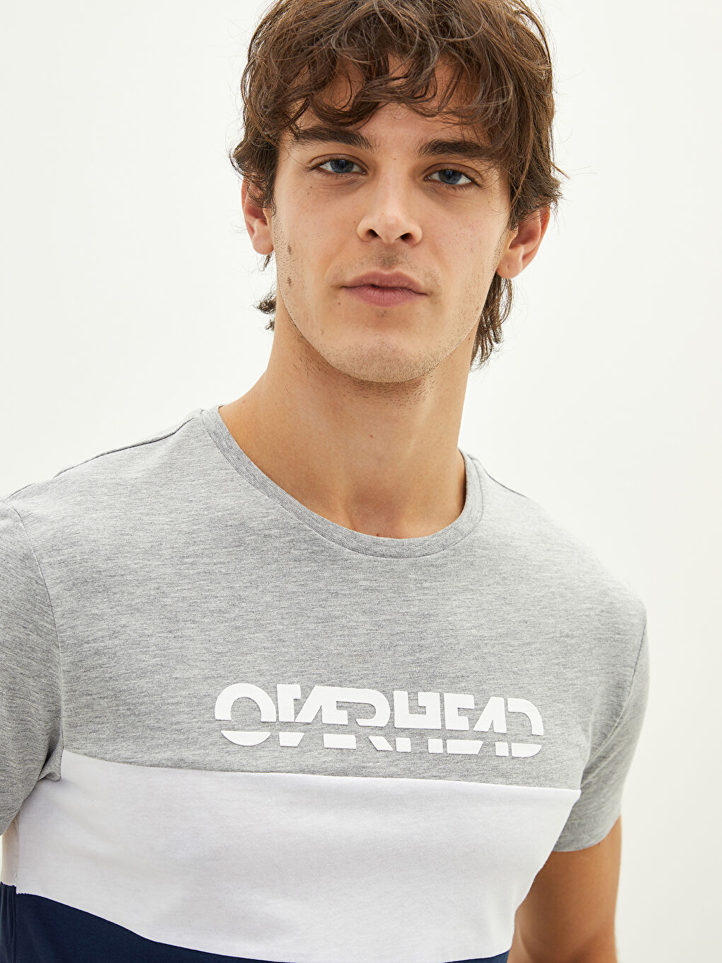 Lacivert Bisiklet Yaka Kısa Kollu Baskılı Penye Erkek Tişört-2