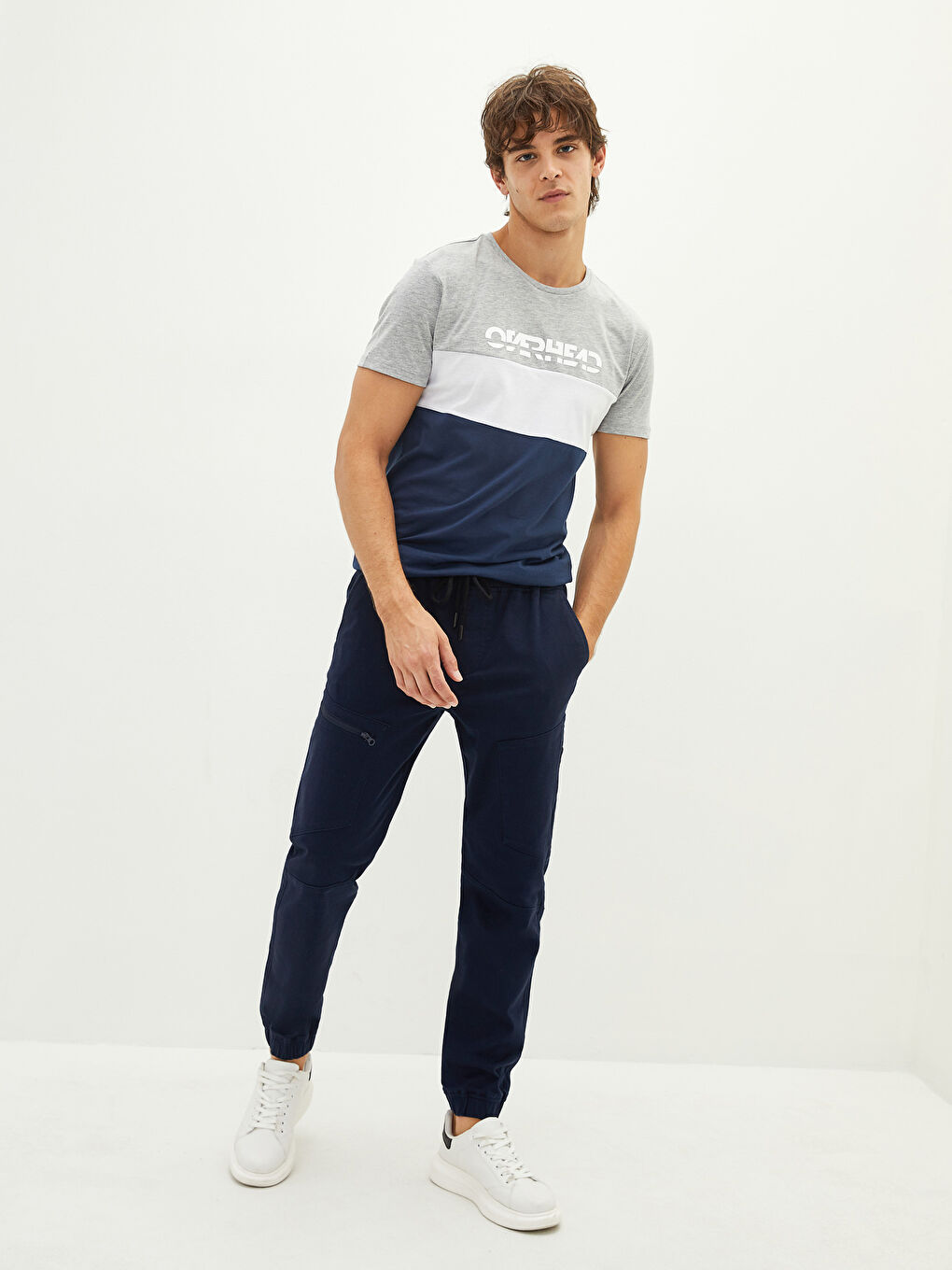 Lacivert Bisiklet Yaka Kısa Kollu Baskılı Penye Erkek Tişört-3