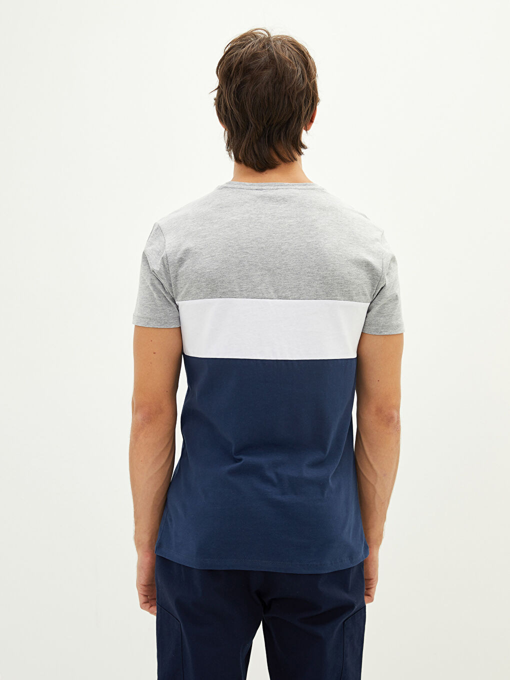 Lacivert Bisiklet Yaka Kısa Kollu Baskılı Penye Erkek Tişört-4