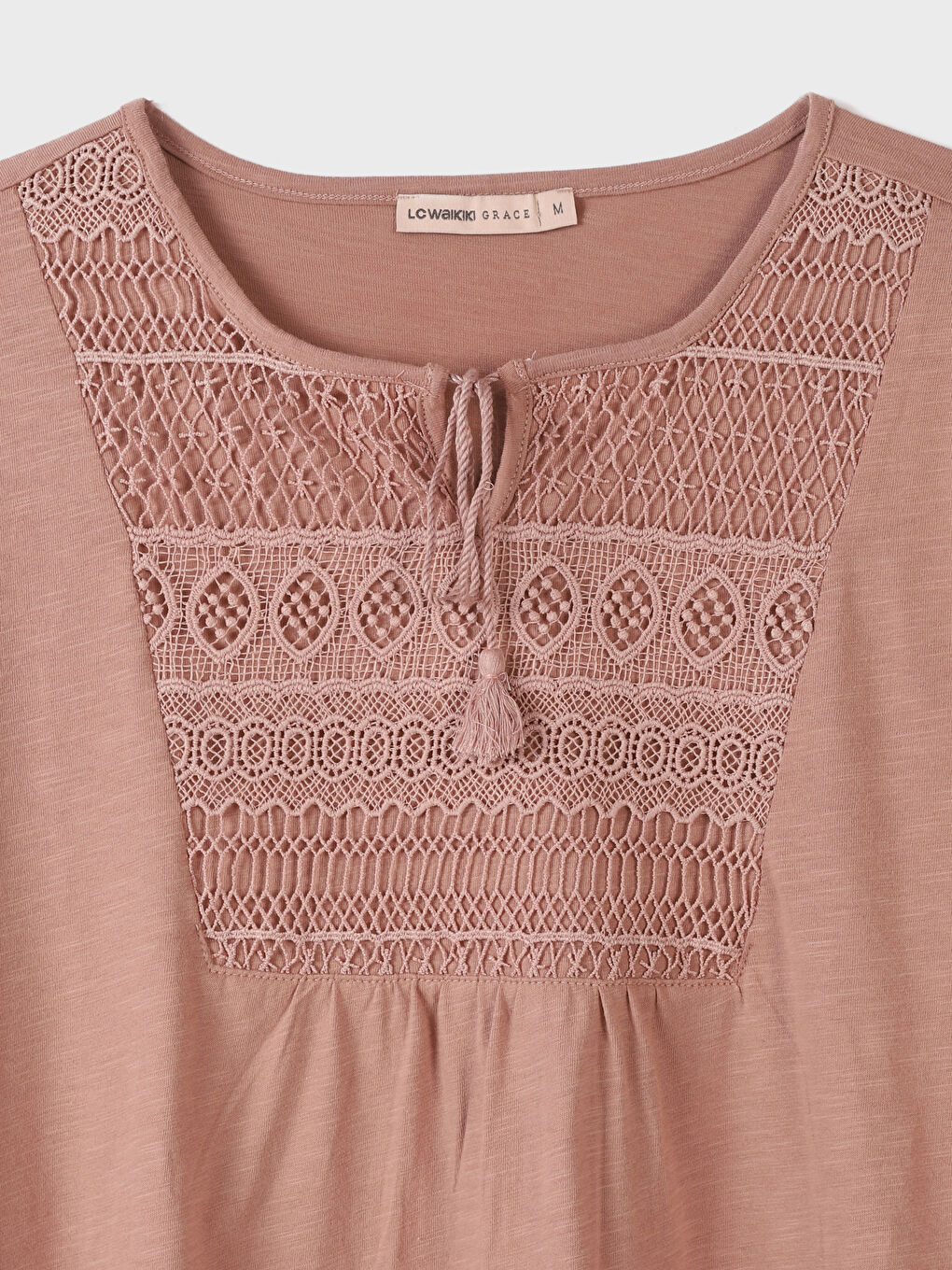 Tie Neck Lace Detailed Long Sleeve Women's Blouse-2