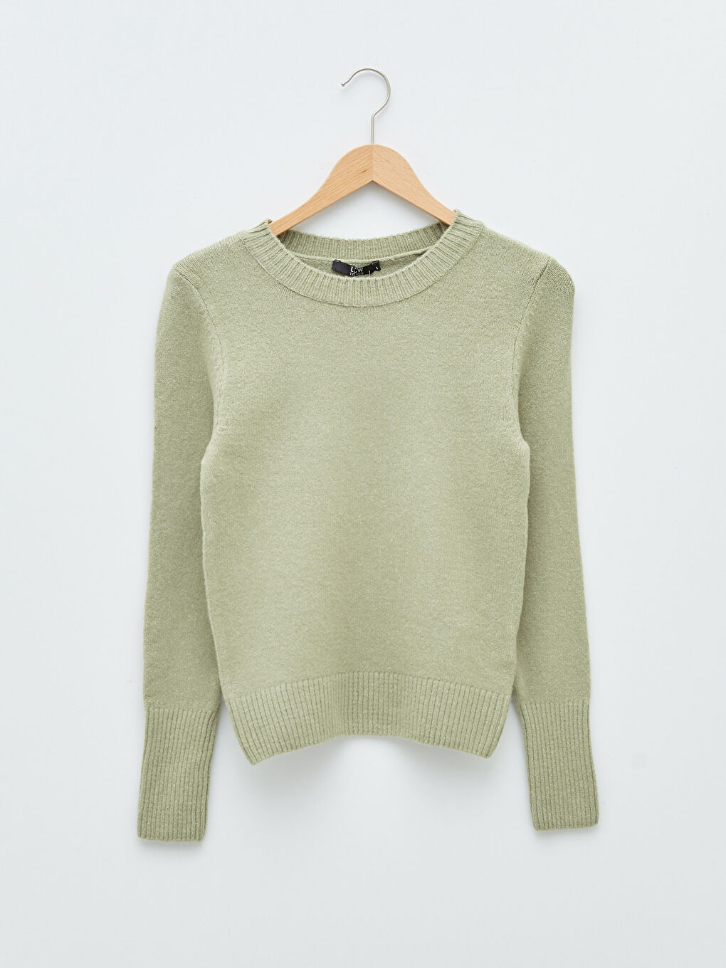 Yeşil Bisiklet Yaka Düz Uzun Kollu Kadın Triko Kazak-5