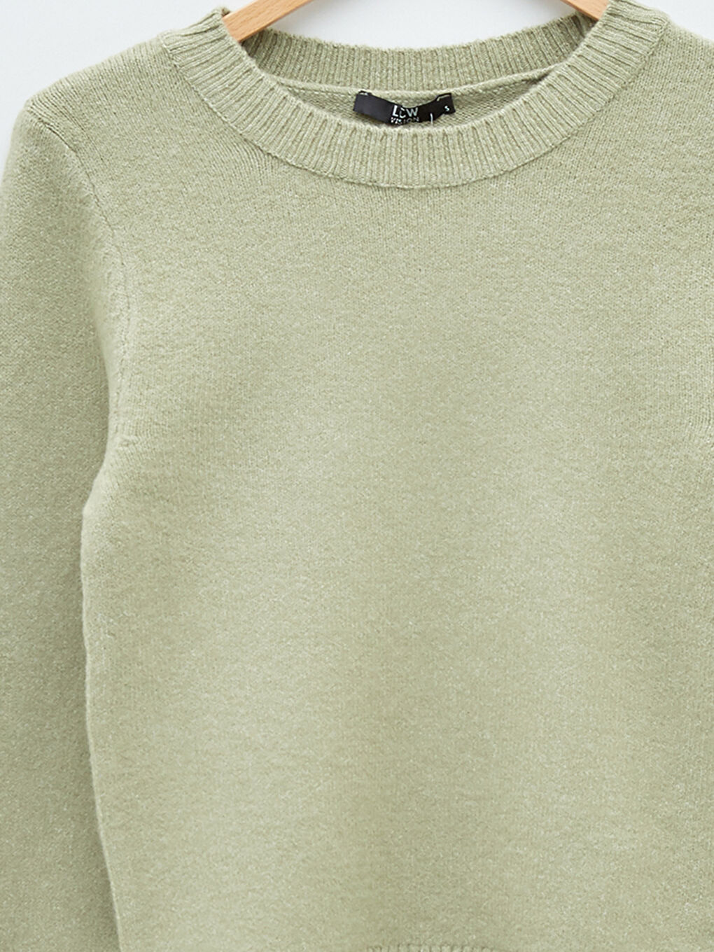 Yeşil Bisiklet Yaka Düz Uzun Kollu Kadın Triko Kazak-7