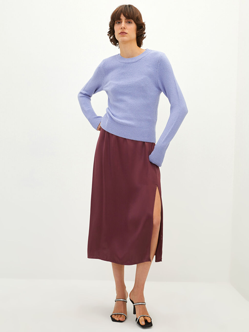 LCW Vision Rundhalsausschnitt Schlicht Langarm Damen Strickpullover -W1H098Z8-RUZ