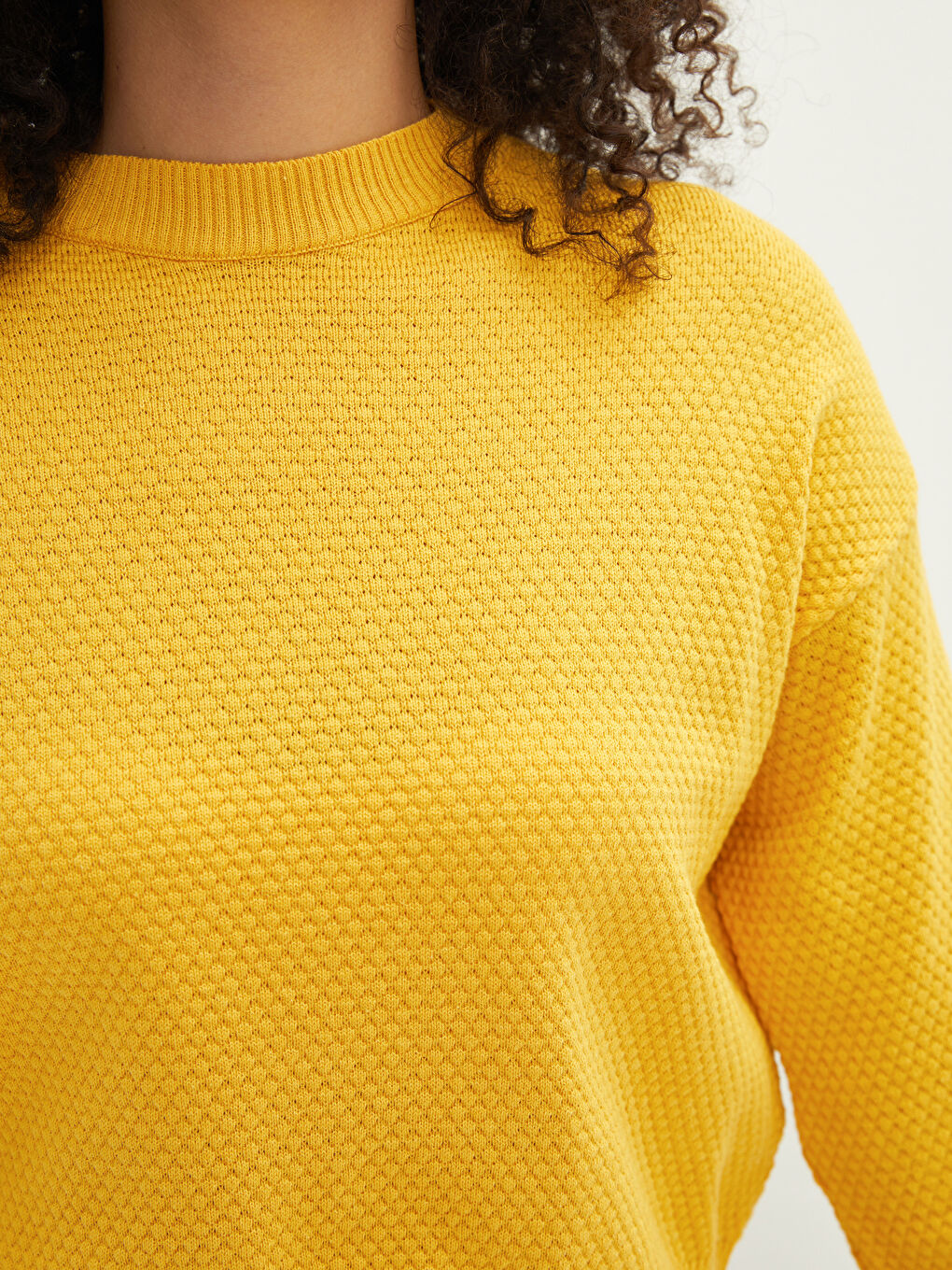 Crew Neck Self Patterned Long Sleeve Women's Knitwear Sweater-3