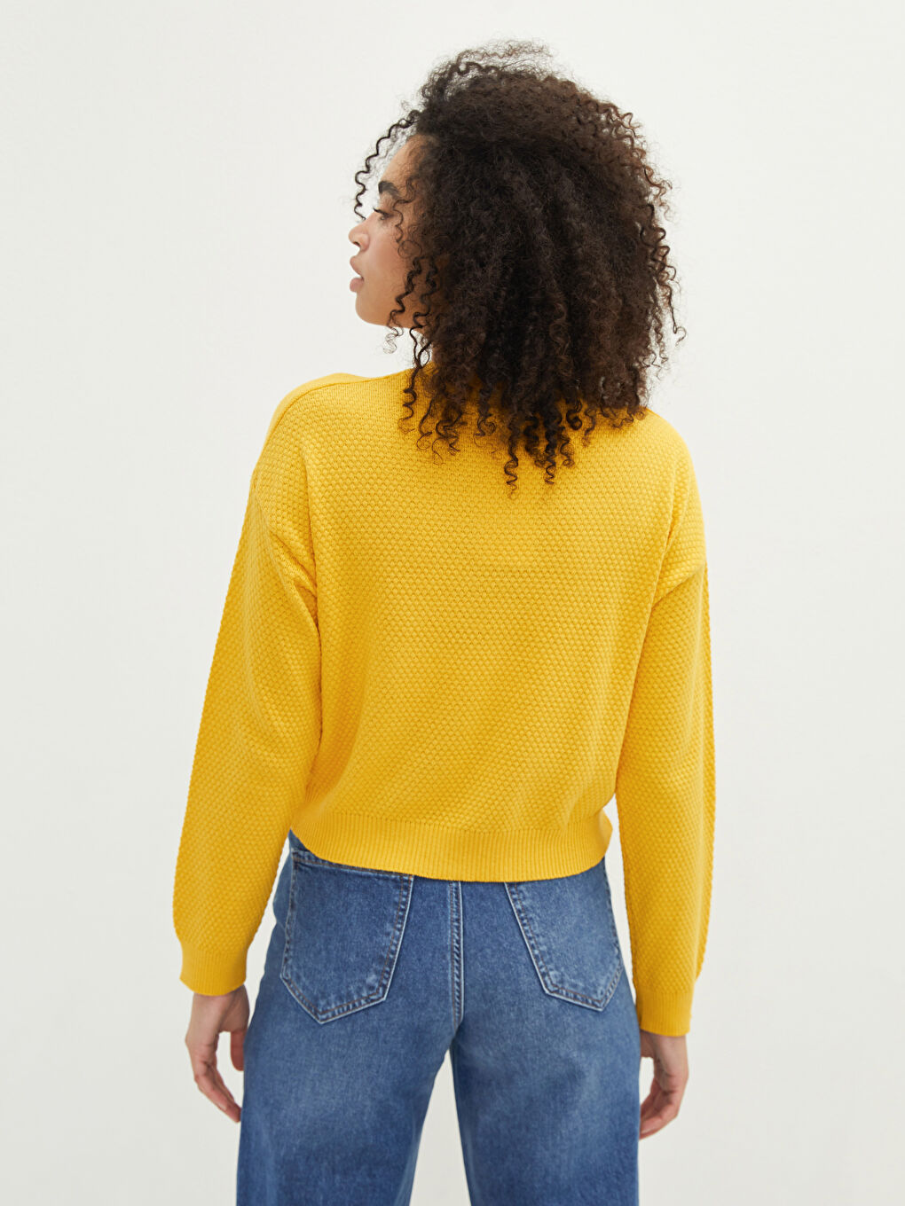 Crew Neck Self Patterned Long Sleeve Women's Knitwear Sweater-4