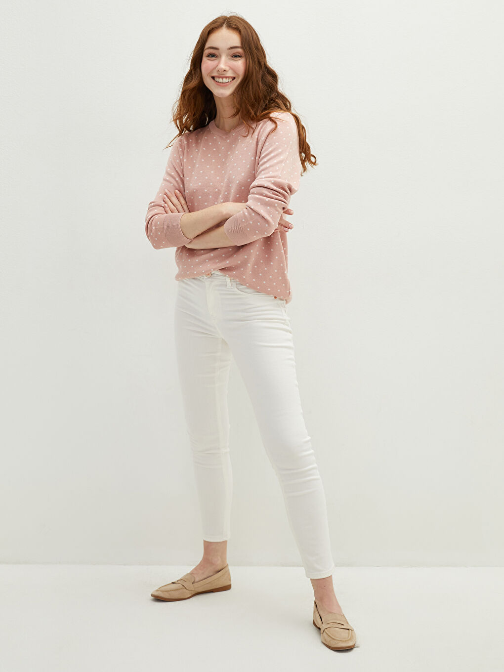 LCWAIKIKI Basic Crew Neck Polka Dot Women's Knitwear Sweater -W1H120Z8-FKR