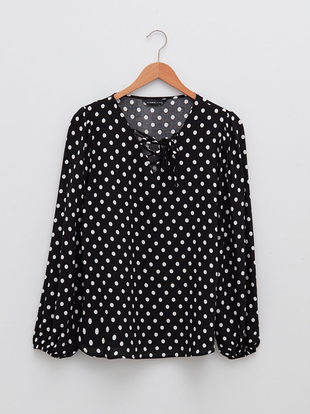 Tie Collar Polka Dot Long Sleeve Viscose Women's Blouse-5
