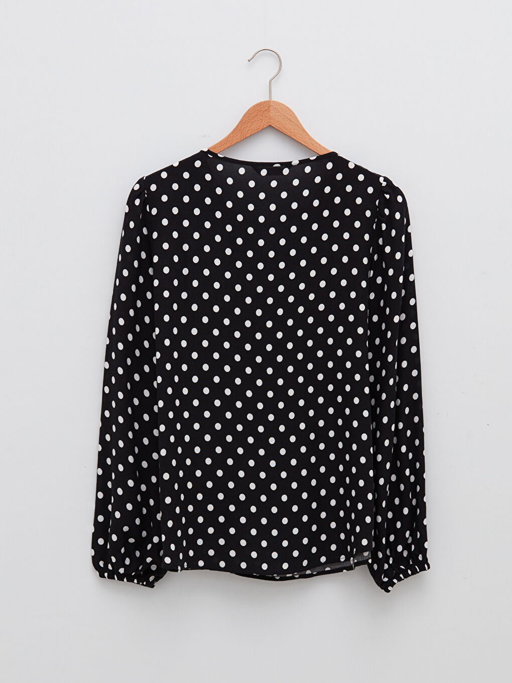 Tie Collar Polka Dot Long Sleeve Viscose Women's Blouse-6