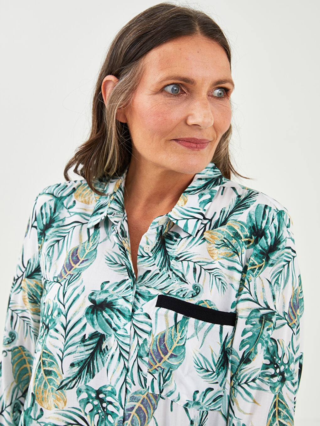 Buttoned Flower Long Sleeve Viscose Women's Shirt-2