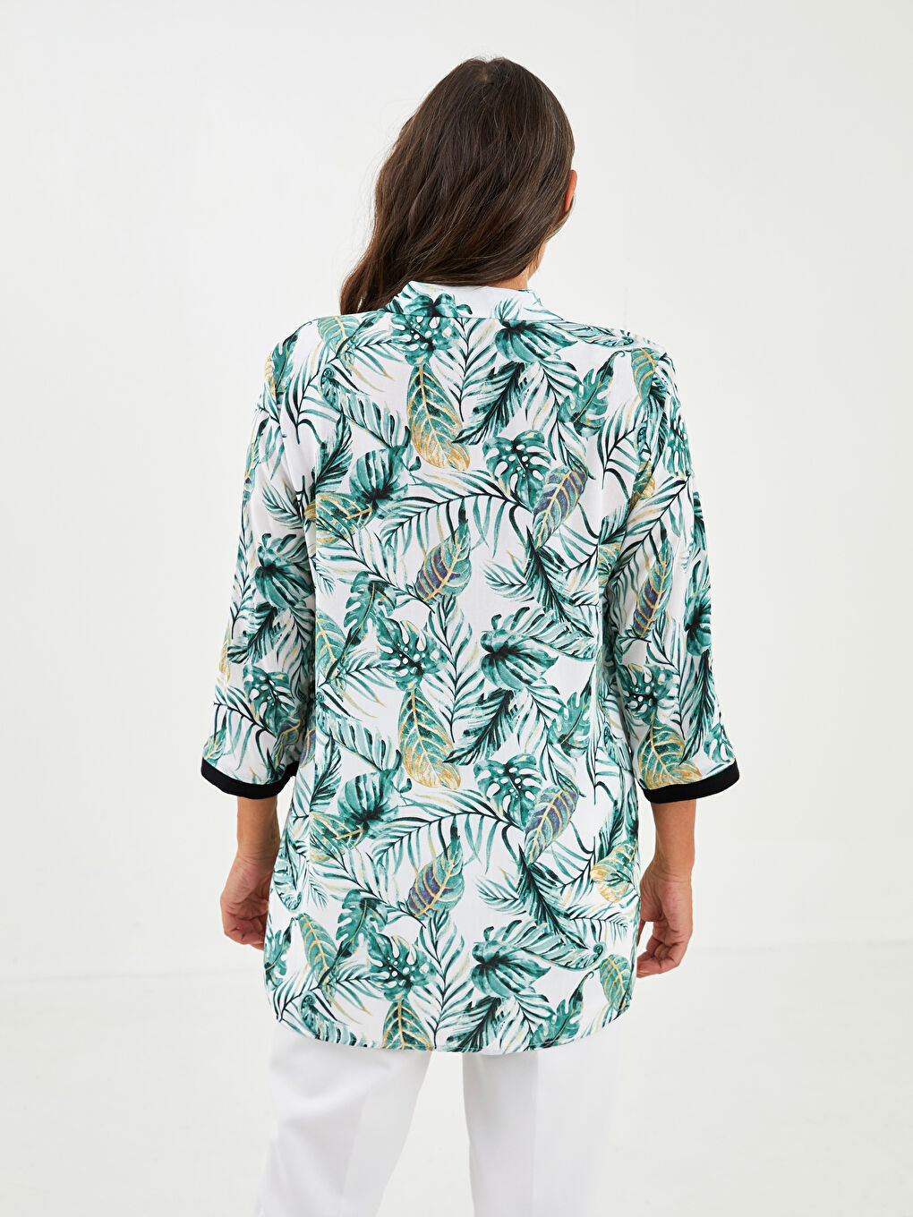 Buttoned Flower Long Sleeve Viscose Women's Shirt-4