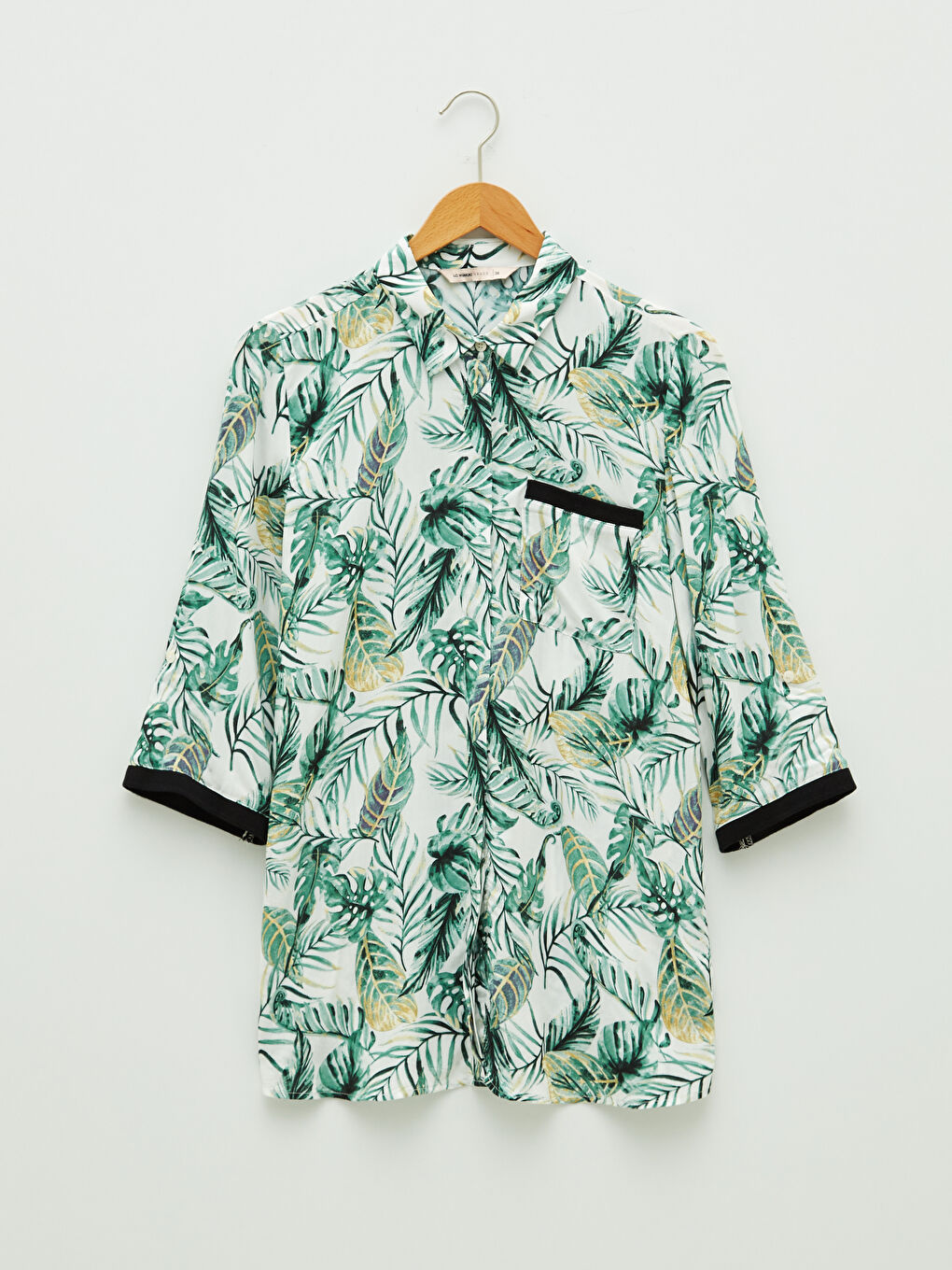 Buttoned Flower Long Sleeve Viscose Women's Shirt-5