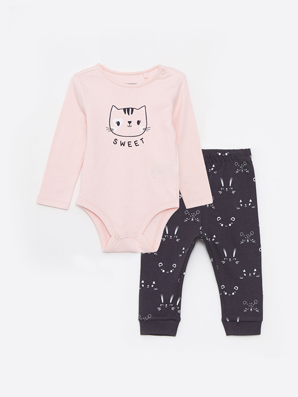 Crew Neck Long Sleeve Printed Cotton Baby Girl Pajama Set