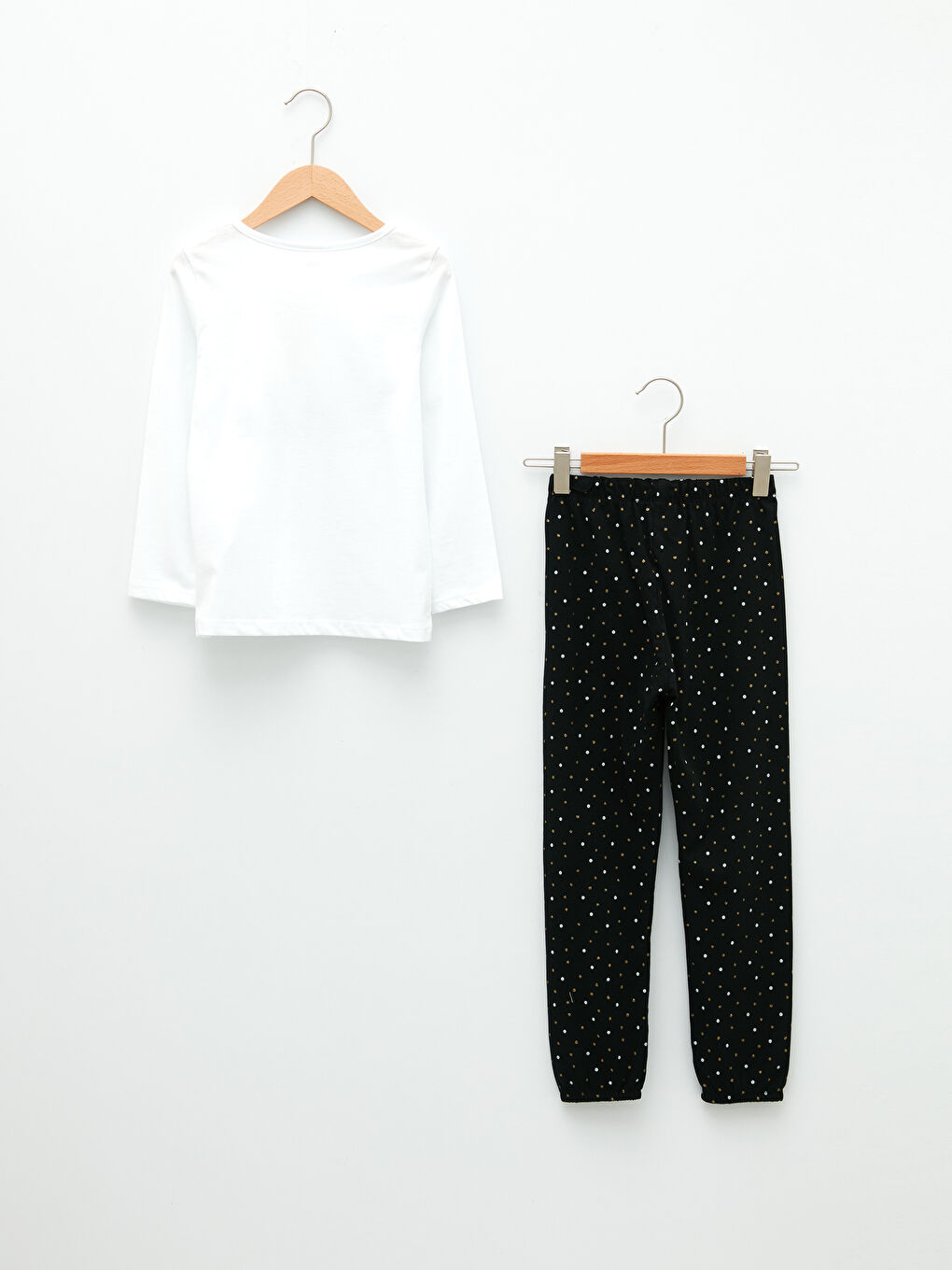 Beyaz Bisiklet Yaka Baskılı Uzun Kollu Kız Çocuk Pijama Takımı-1