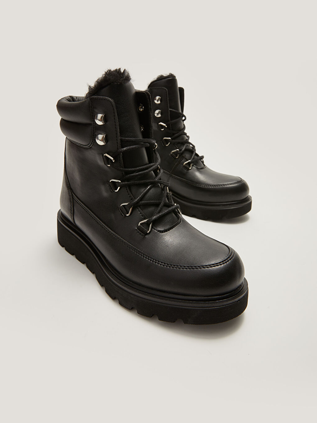 Әйелдерге арналған қалың табанды баулы былғары көріністі қар етігі-2