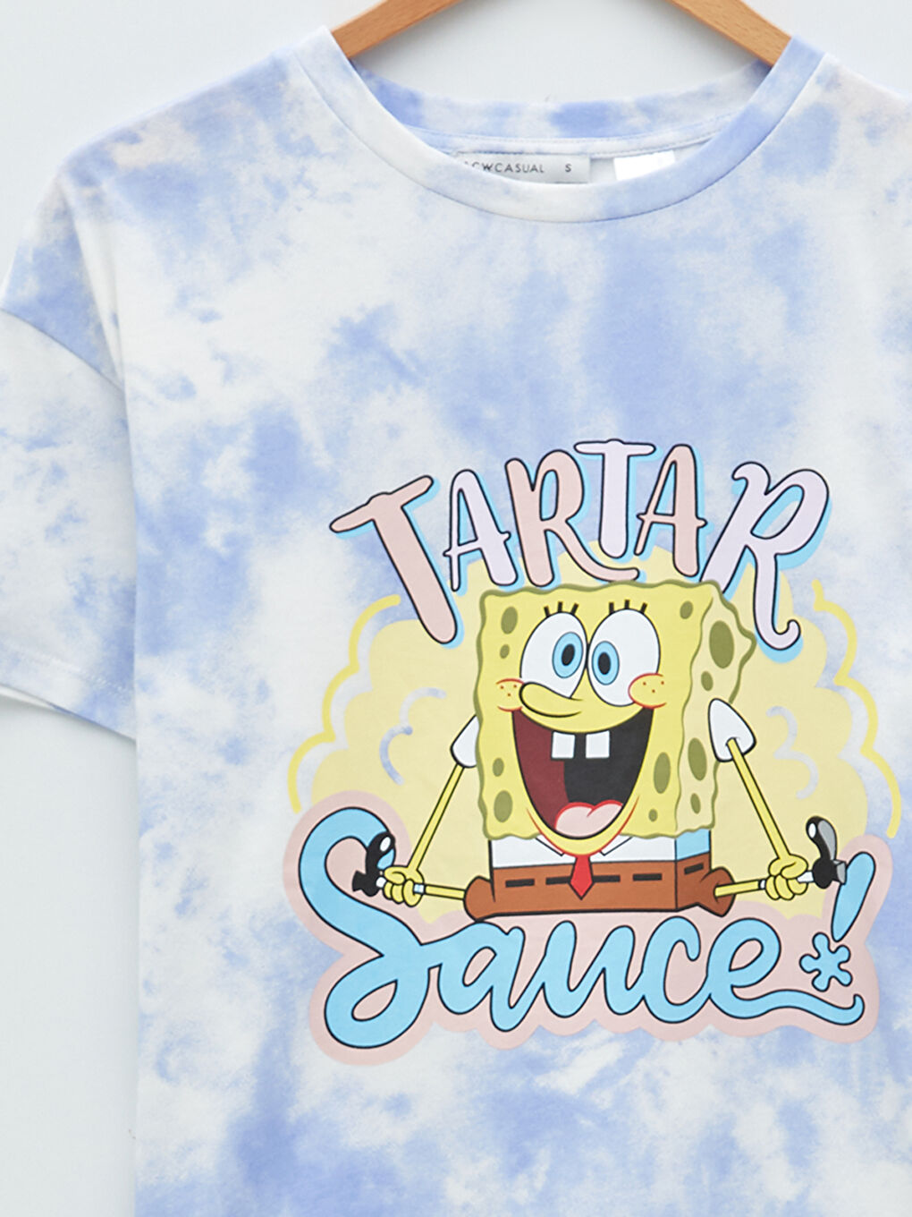 LCW Vision Crew Neck SpongeBob Printed Short Sleeve Cotton Women's T-Shirt -W1H182Z8-F9C