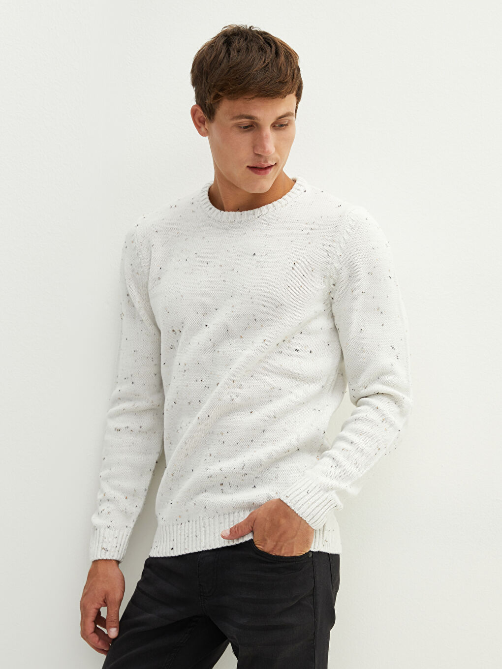 Crew Neck Long Sleeve Men's Tricot Sweater