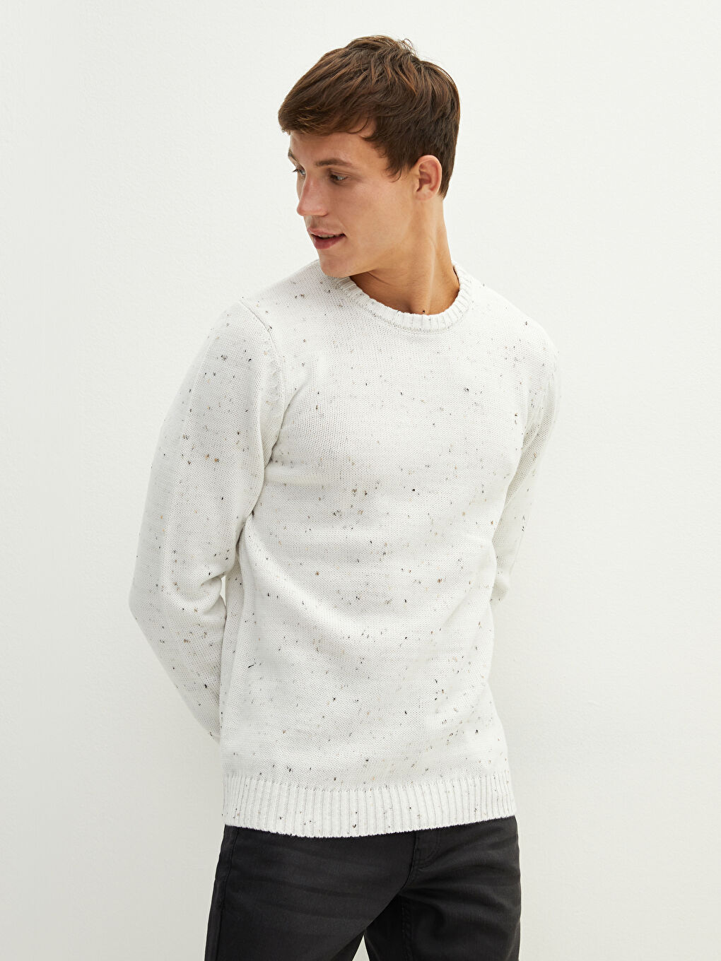 Crew Neck Long Sleeve Men's Tricot Sweater-1