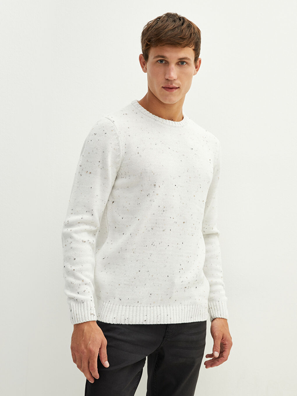 Crew Neck Long Sleeve Men's Tricot Sweater-2
