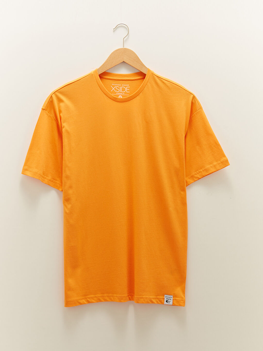Turuncu Oversize Bisiklet Yaka Kısa Kollu Penye Erkek Tişört-5