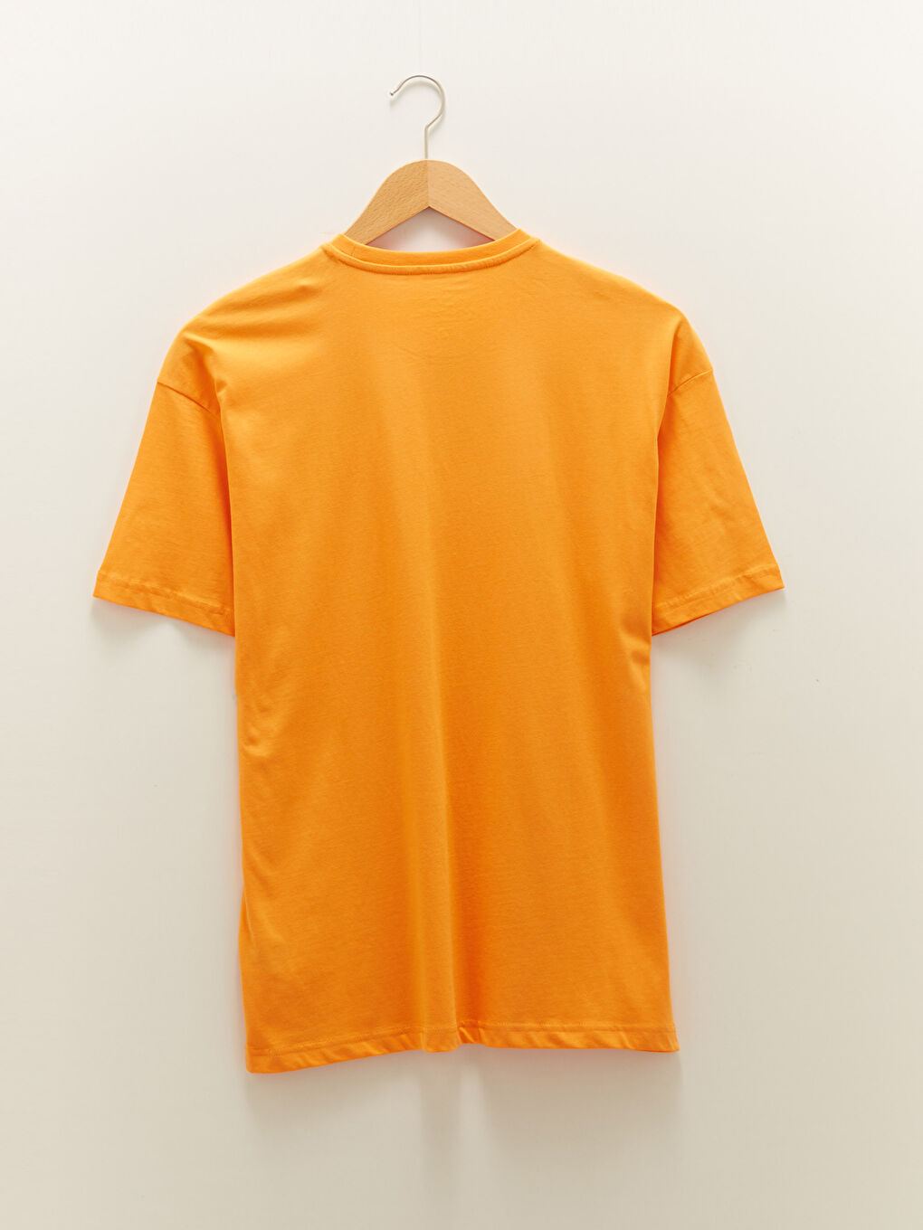 Turuncu Oversize Bisiklet Yaka Kısa Kollu Penye Erkek Tişört-6