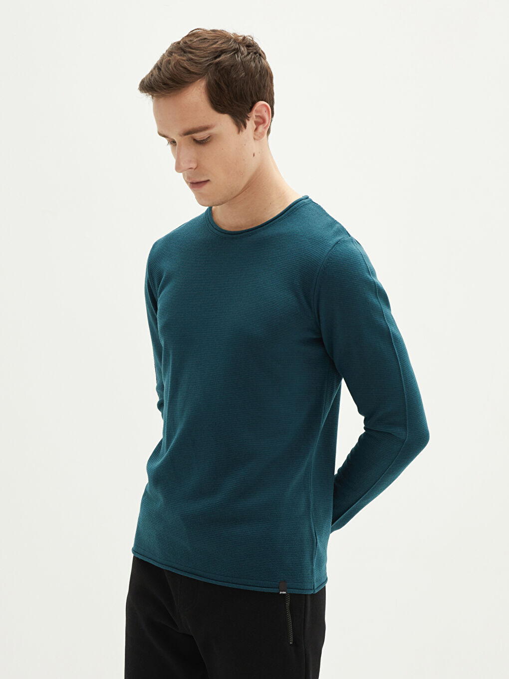 Crew Neck Long Sleeve Men's Tricot Sweater-1