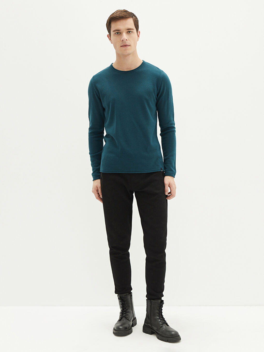 Crew Neck Long Sleeve Men's Tricot Sweater-2