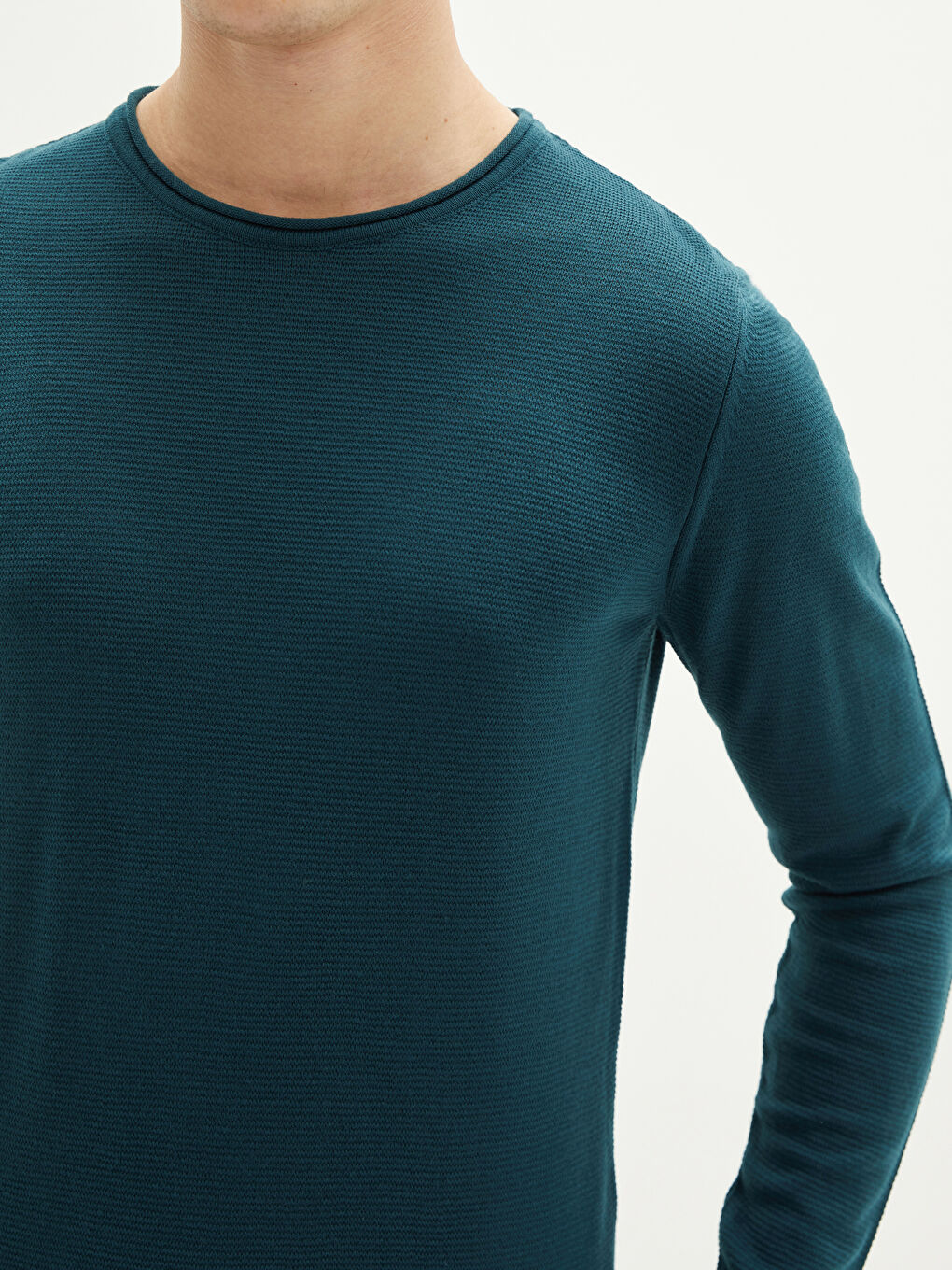 Crew Neck Long Sleeve Men's Tricot Sweater-3