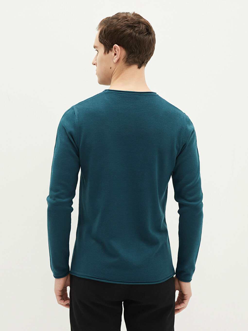 Crew Neck Long Sleeve Men's Tricot Sweater-4