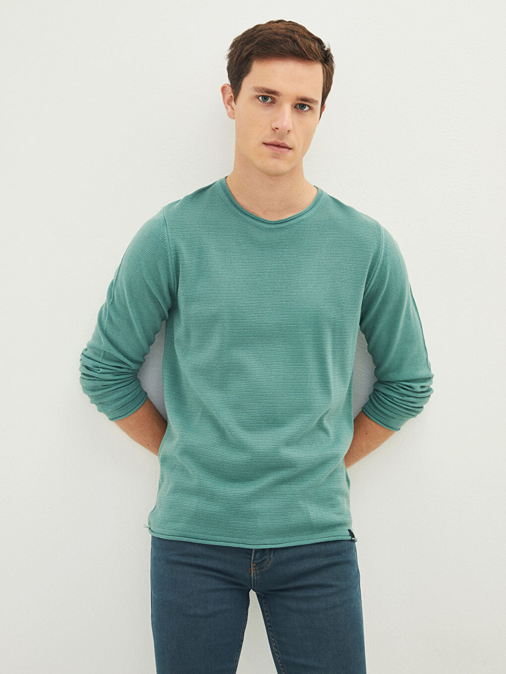 Yeşil Bisiklet Yaka Erkek Triko Kazak