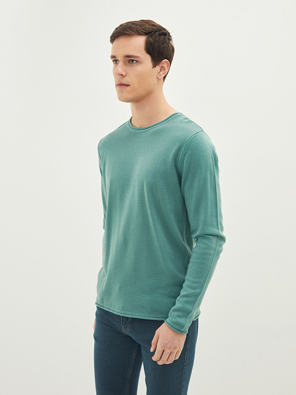 Yeşil Bisiklet Yaka Erkek Triko Kazak-1