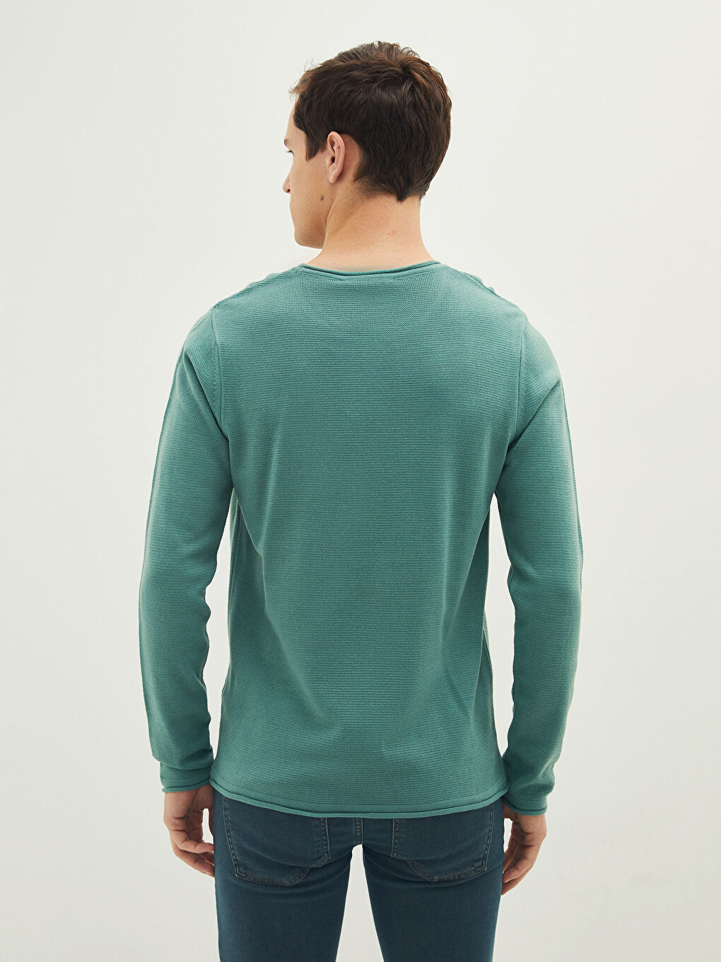 Yeşil Bisiklet Yaka Erkek Triko Kazak-4