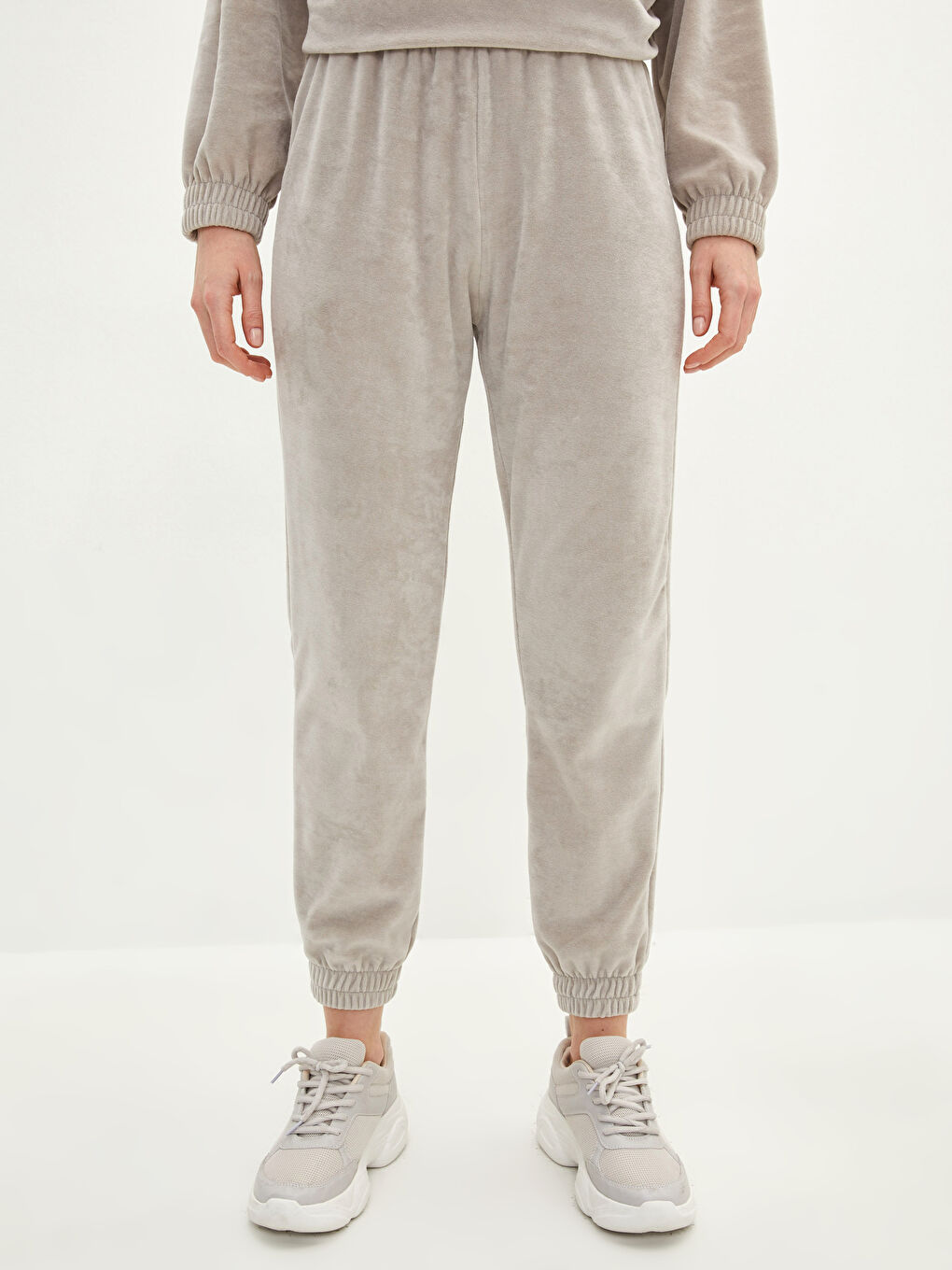 Pantaloni de Trening Jogger de Damă din Catifea cu Talie Elastică-1