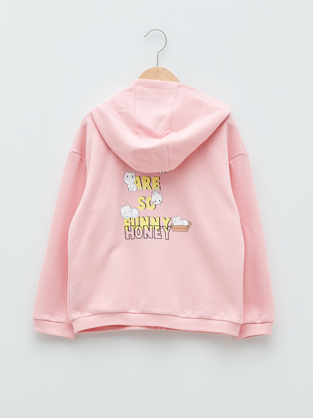 Hooded Printed Long Sleeve Girls' Zippered Sweatshirt-1